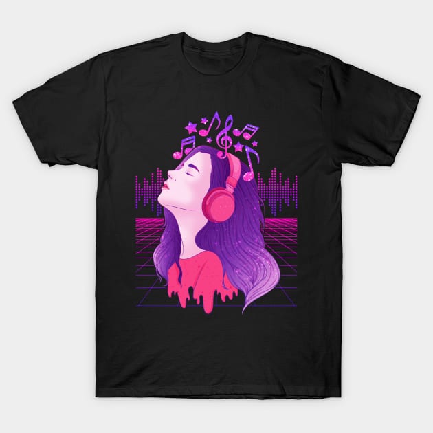 Vaporwave Girl EDM & Trance Dance Music Headphones T-Shirt by theperfectpresents